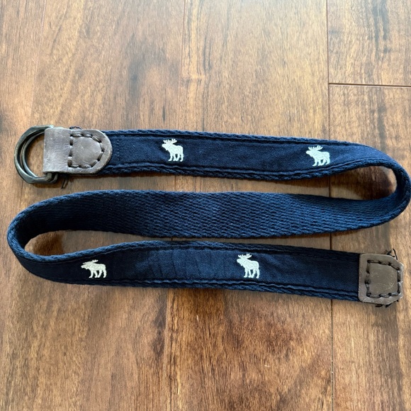Abercrombie Kids Navy Embroidered Moose D-Ring Belt 37” Y2K Preppy Vintage M/L - Picture 1 of 6